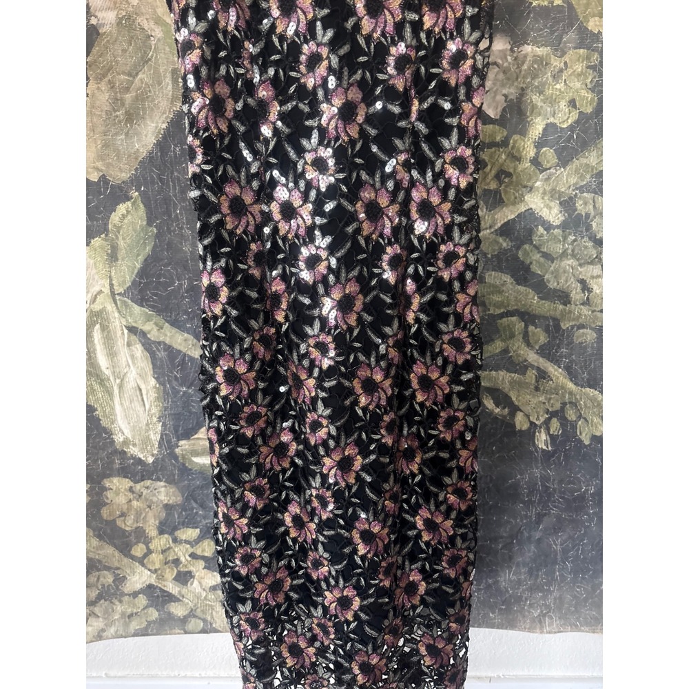 Prabal Gurung Floral Embroidered‎ Sequin Lace Sheath Dress Black Pink Midi - Picture 11 of 12